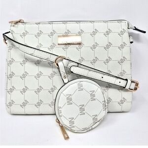 Nicole Miller Purse w/Pouch Logo Crème Gold Hardware Shoulder Crossbody Bag NWT